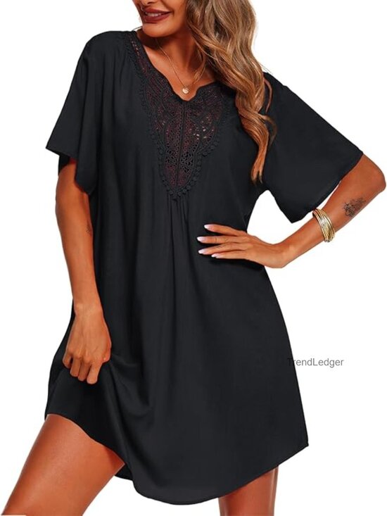 Other - Lace Crochet V-Neck Cover Up Dress, Rayon, Loose Fit, Beach Swimsuit Cover